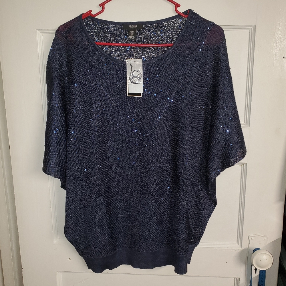 Alfani Petite p/xl veiled jewels short sleeve shirt